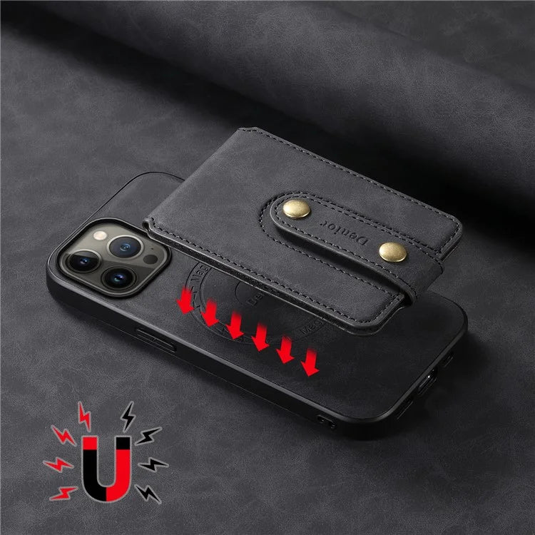 DENIOR D14 For iPhone 13 Pro Max Magnetic Case 2 in 1 Detachable Leather+PC+TPU Phone Cover