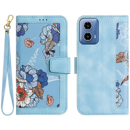For Motorola Moto G34 4G Case Stand Function Flower Pattern PU Leather Phone Cover