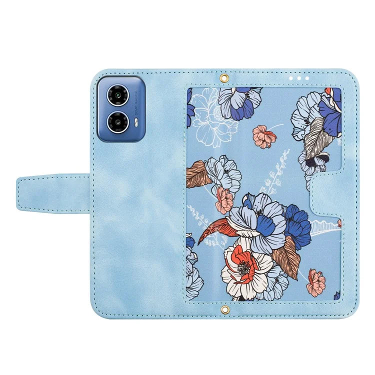 For Motorola Moto G34 4G Case Stand Function Flower Pattern PU Leather Phone Cover