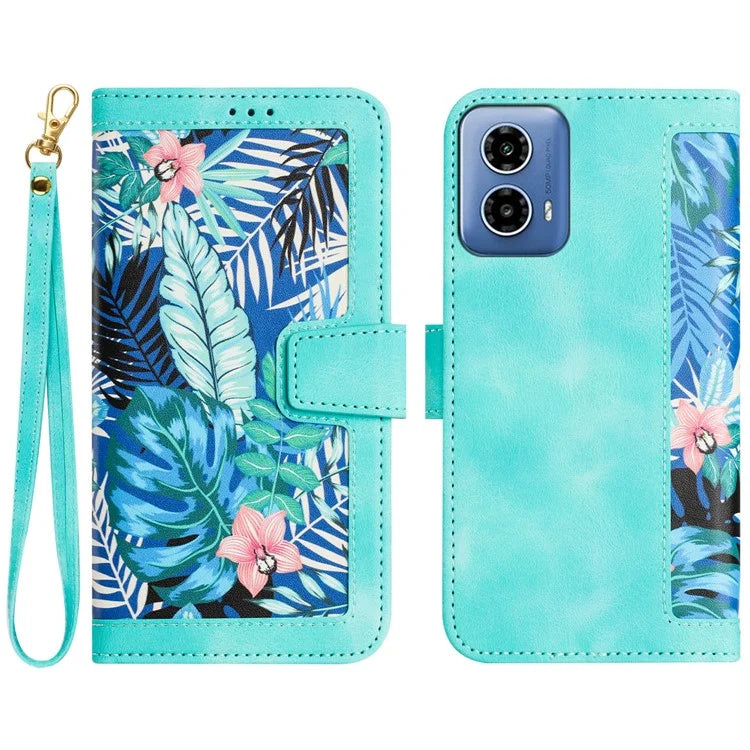 For Motorola Moto G34 4G Case Stand Function Flower Pattern PU Leather Phone Cover