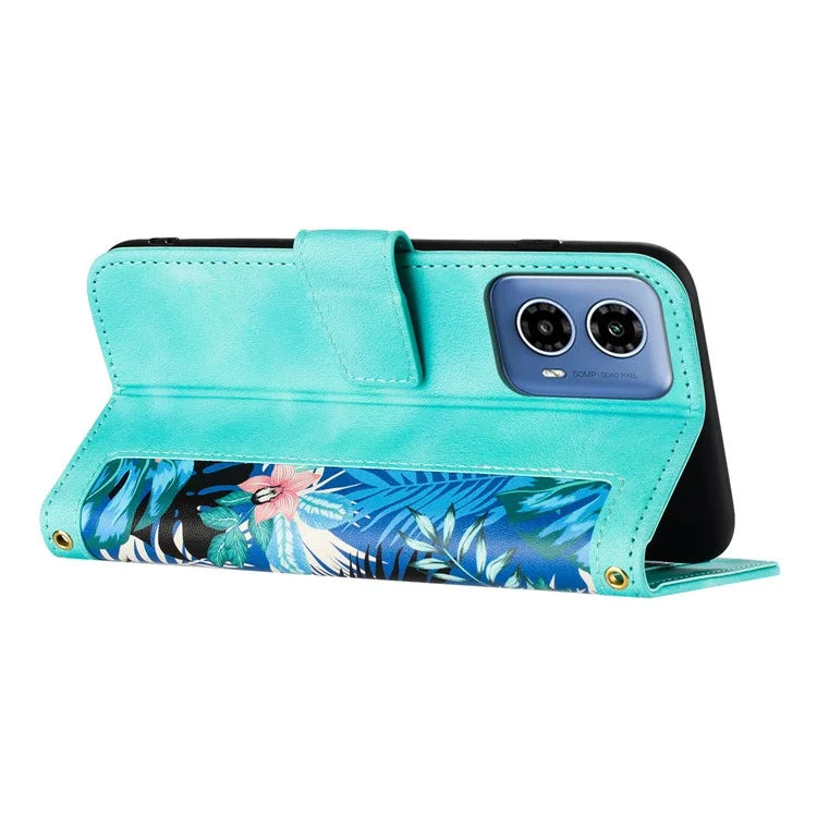 For Motorola Moto G34 4G Case Stand Function Flower Pattern PU Leather Phone Cover