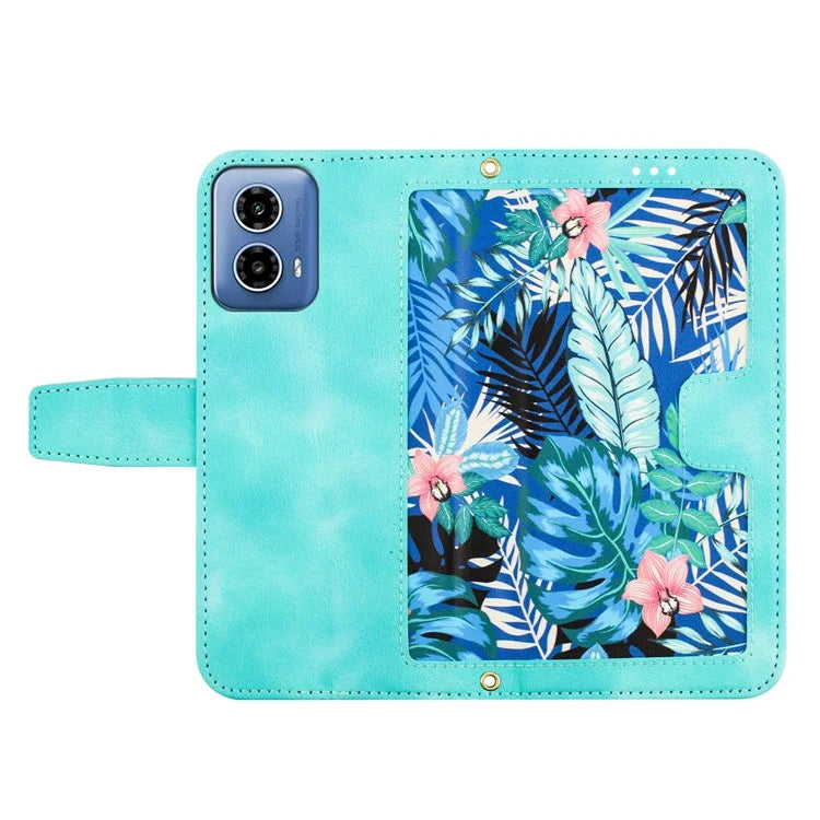 For Motorola Moto G34 4G Case Stand Function Flower Pattern PU Leather Phone Cover