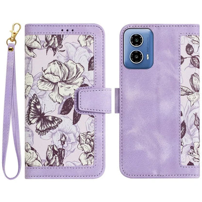 For Motorola Moto G34 4G Case Stand Function Flower Pattern PU Leather Phone Cover