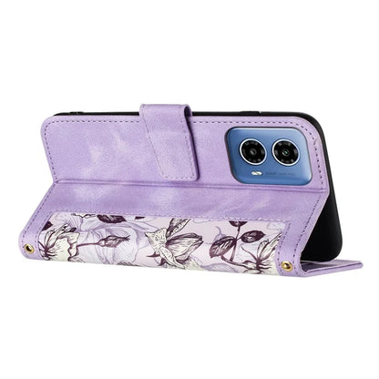 For Motorola Moto G34 4G Case Stand Function Flower Pattern PU Leather Phone Cover