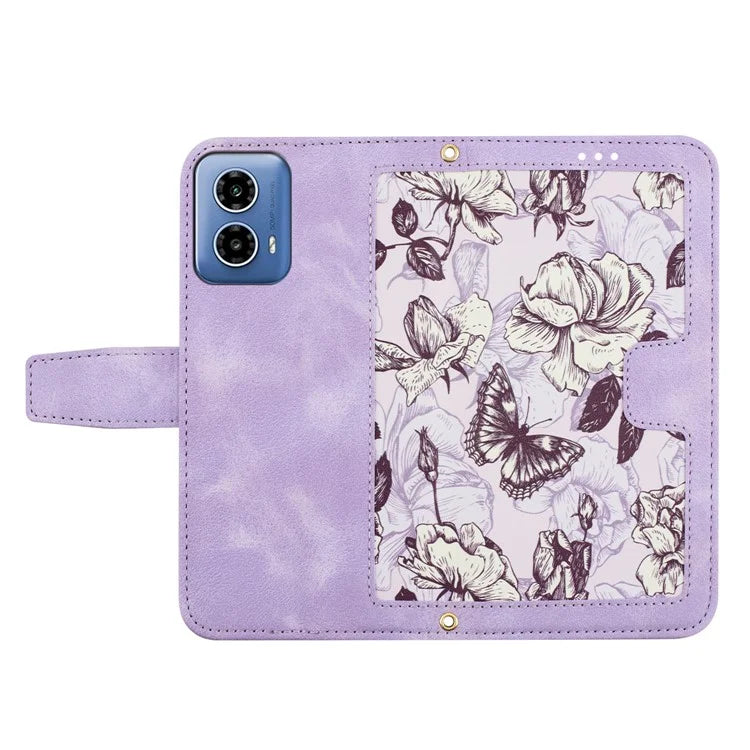 For Motorola Moto G34 4G Case Stand Function Flower Pattern PU Leather Phone Cover