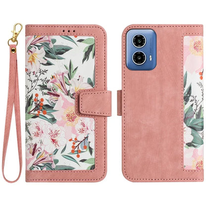 For Motorola Moto G34 4G Case Stand Function Flower Pattern PU Leather Phone Cover