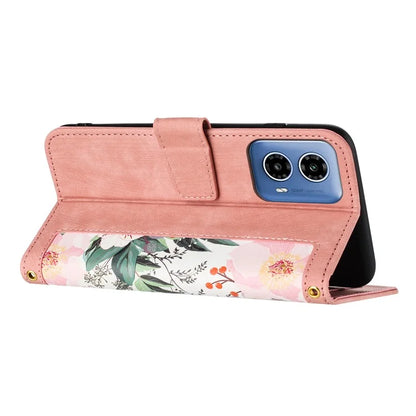 For Motorola Moto G34 4G Case Stand Function Flower Pattern PU Leather Phone Cover