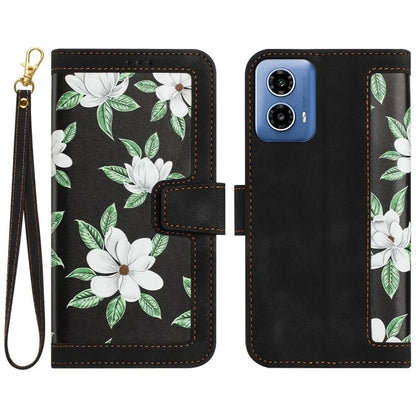 For Motorola Moto G34 4G Case Stand Function Flower Pattern PU Leather Phone Cover