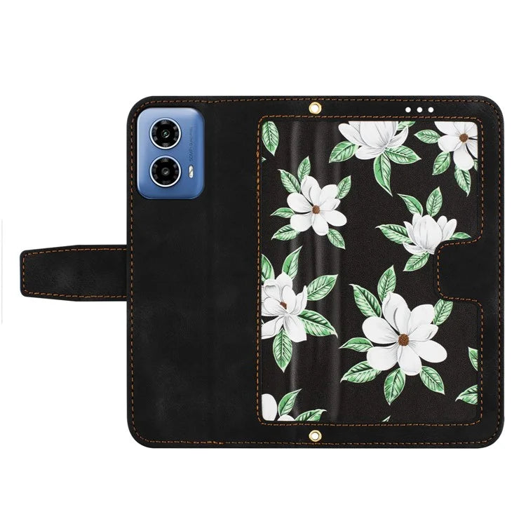 For Motorola Moto G34 4G Case Stand Function Flower Pattern PU Leather Phone Cover