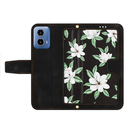 For Motorola Moto G34 4G Case Stand Function Flower Pattern PU Leather Phone Cover