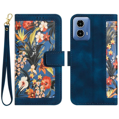 For Motorola Moto G34 4G Case Stand Function Flower Pattern PU Leather Phone Cover