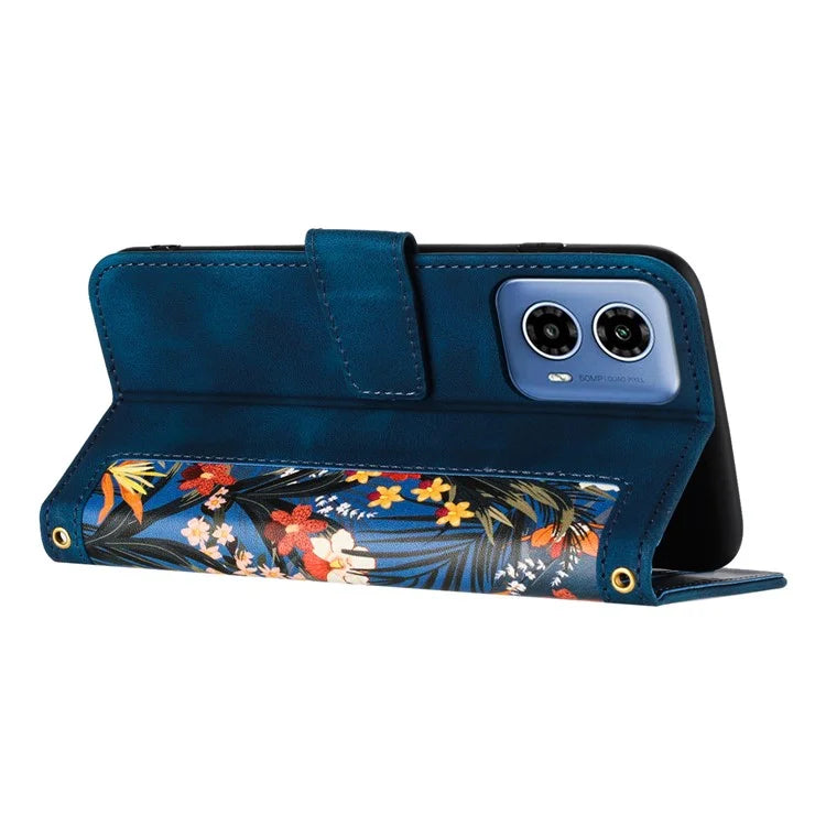 For Motorola Moto G34 4G Case Stand Function Flower Pattern PU Leather Phone Cover