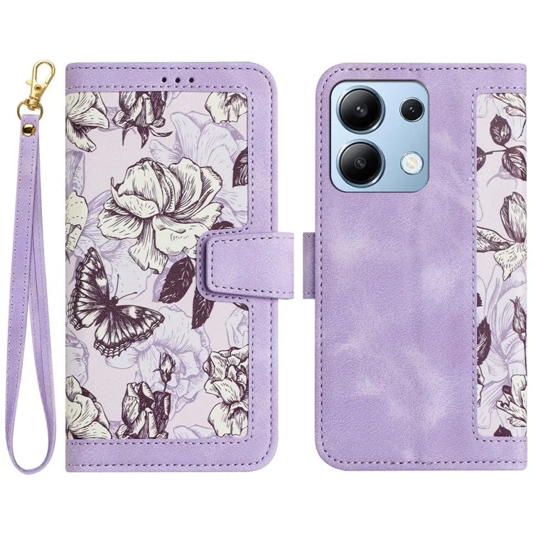 For Xiaomi Redmi Note 13 4G Case Printed Flower Pattern PU Leather Wallet Phone Cover