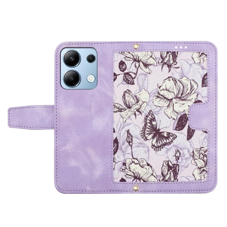 For Xiaomi Redmi Note 13 4G Case Printed Flower Pattern PU Leather Wallet Phone Cover