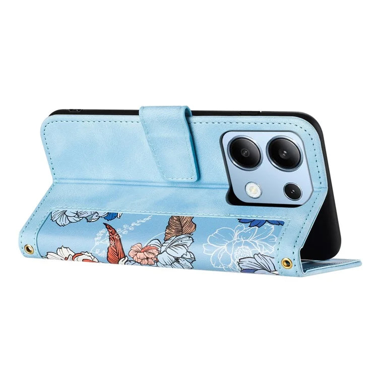 For Xiaomi Redmi Note 13 4G Case Printed Flower Pattern PU Leather Wallet Phone Cover