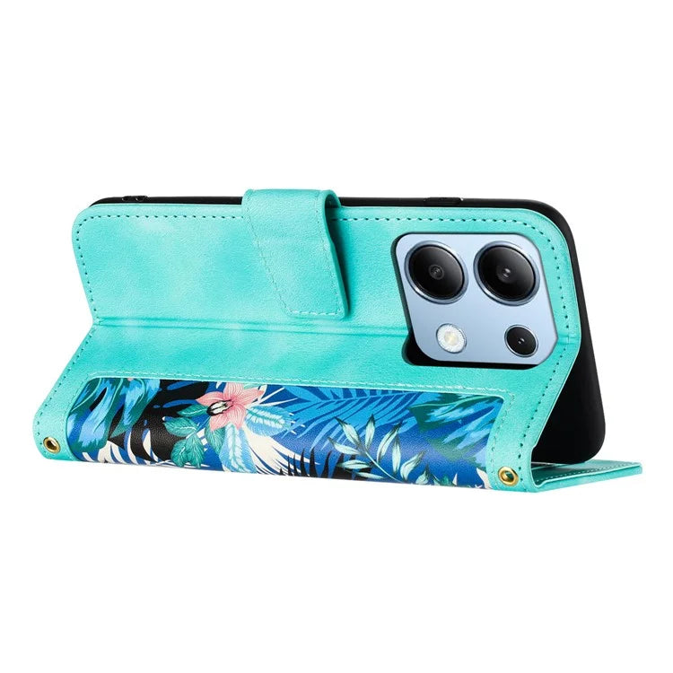 For Xiaomi Redmi Note 13 4G Case Printed Flower Pattern PU Leather Wallet Phone Cover
