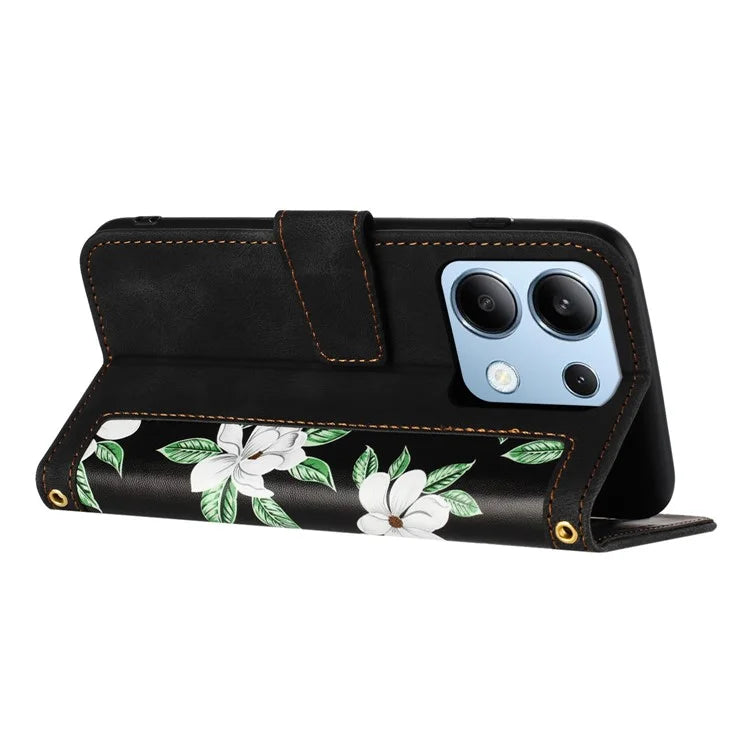 For Xiaomi Redmi Note 13 4G Case Printed Flower Pattern PU Leather Wallet Phone Cover