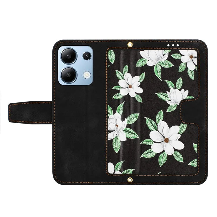 For Xiaomi Redmi Note 13 4G Case Printed Flower Pattern PU Leather Wallet Phone Cover