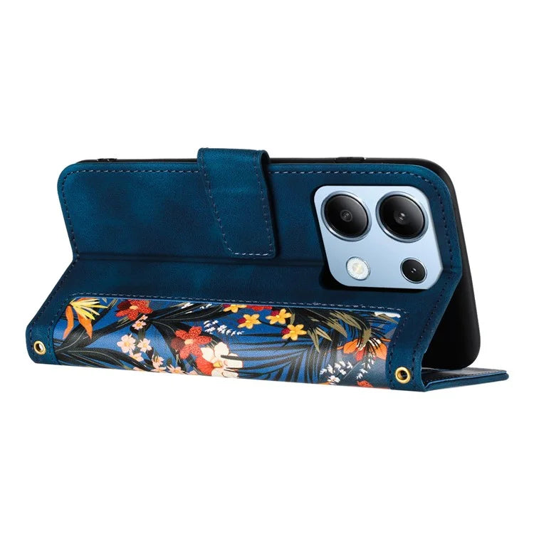 For Xiaomi Redmi Note 13 4G Case Printed Flower Pattern PU Leather Wallet Phone Cover