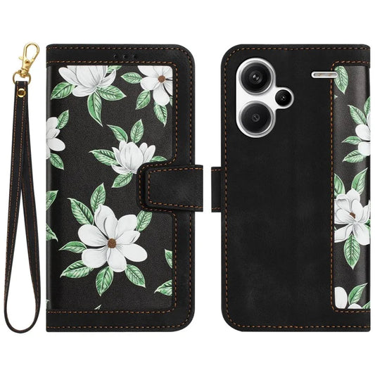 For Xiaomi Redmi Note 13 Pro+ 5G Case PU Leather Flower Pattern Wallet Style Flip Phone Cover