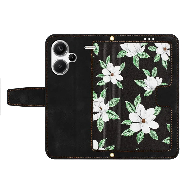 For Xiaomi Redmi Note 13 Pro+ 5G Case PU Leather Flower Pattern Wallet Style Flip Phone Cover