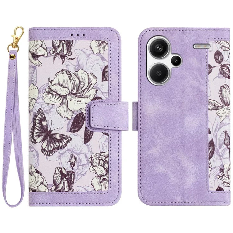 For Xiaomi Redmi Note 13 Pro+ 5G Case PU Leather Flower Pattern Wallet Style Flip Phone Cover