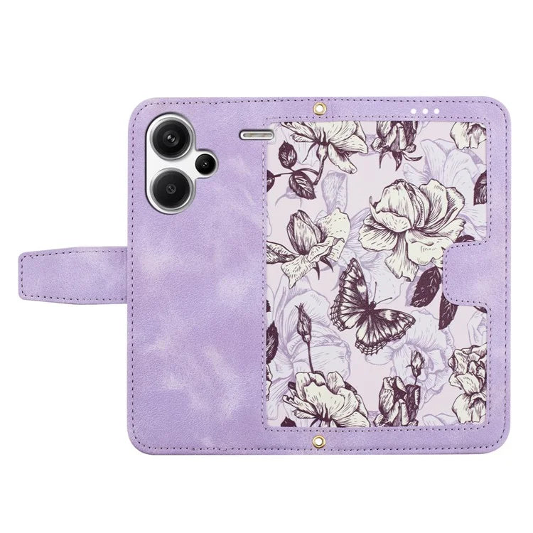 For Xiaomi Redmi Note 13 Pro+ 5G Case PU Leather Flower Pattern Wallet Style Flip Phone Cover