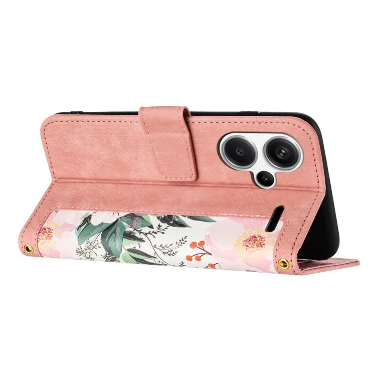 For Xiaomi Redmi Note 13 Pro+ 5G Case PU Leather Flower Pattern Wallet Style Flip Phone Cover