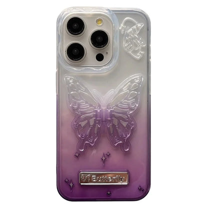 For iPhone 15 Pro Max Gradient TPU Phone Case with Butterfly Shape PC Kickstand