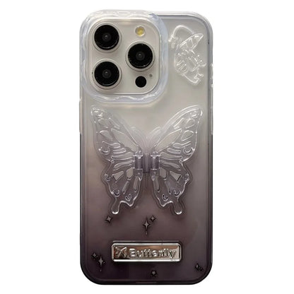 For iPhone 15 Pro Max Gradient TPU Phone Case with Butterfly Shape PC Kickstand
