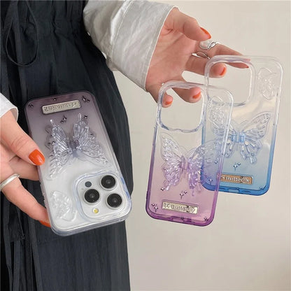 For iPhone 15 Pro Max Gradient TPU Phone Case with Butterfly Shape PC Kickstand