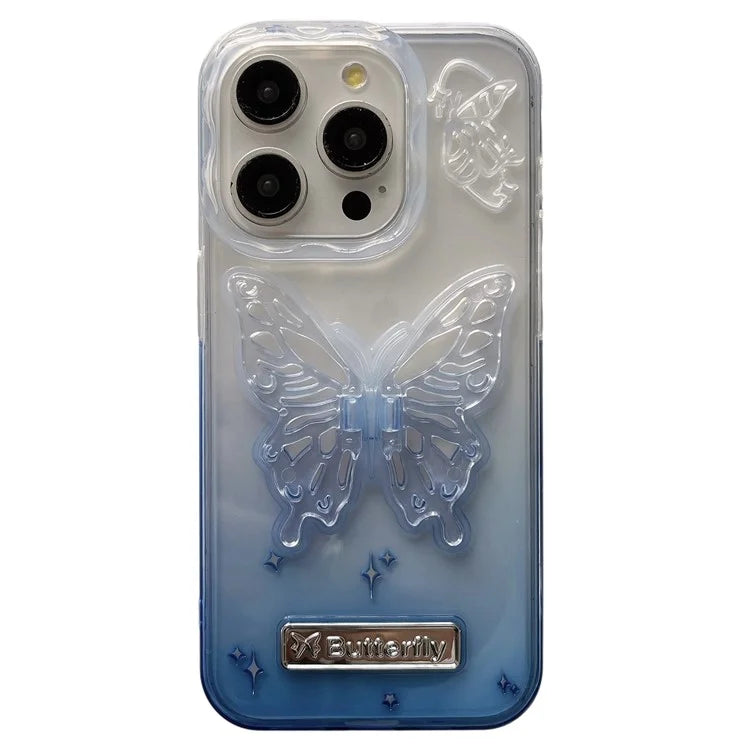 For iPhone 15 Pro Max Gradient TPU Phone Case with Butterfly Shape PC Kickstand