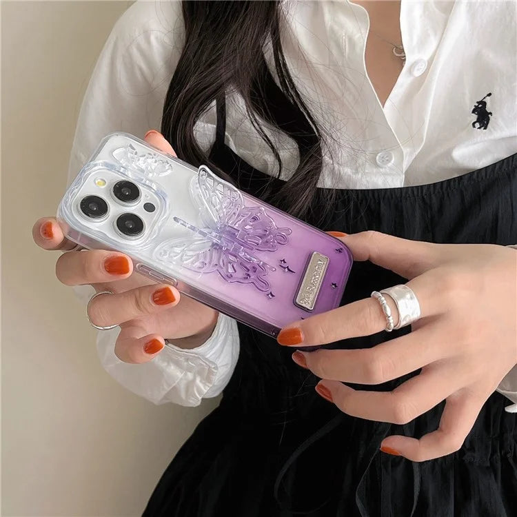 For iPhone 14 Pro Case Butterfly Shape Kickstand Phone Cover TPU+PC Protective Shell