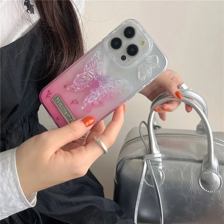 For iPhone 14 Pro Case Butterfly Shape Kickstand Phone Cover TPU+PC Protective Shell