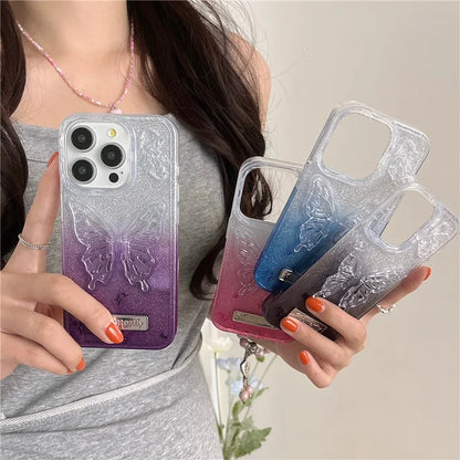 For iPhone 15 Pro Case Fall Proof Gradient TPU Phone Cover with Butterfly Shape Kickstand