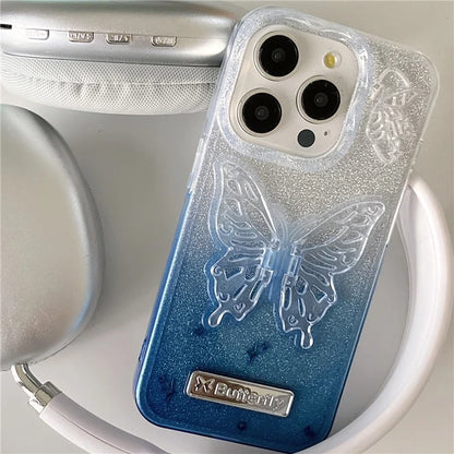 For iPhone 15 Pro Case Fall Proof Gradient TPU Phone Cover with Butterfly Shape Kickstand