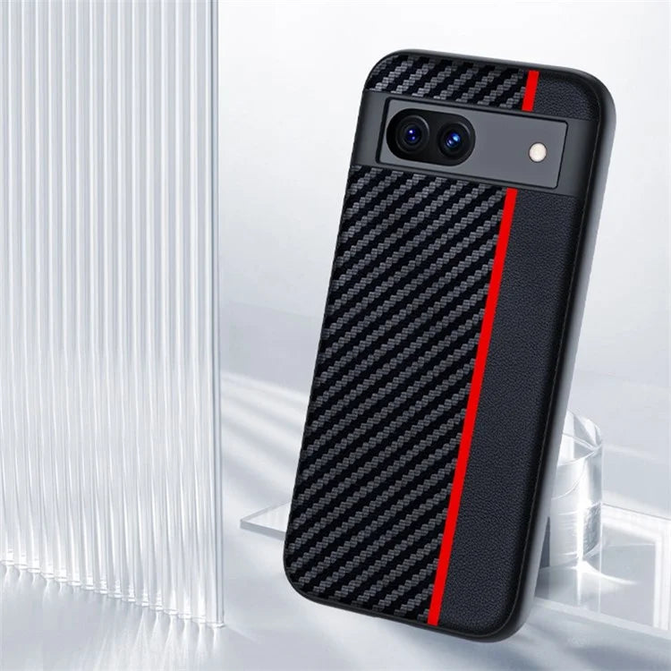 For Google Pixel 8a Case Slim PU Leather+PC Carbon Fiber Texture Phone Cover