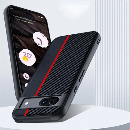 For Google Pixel 8a Case Slim PU Leather+PC Carbon Fiber Texture Phone Cover