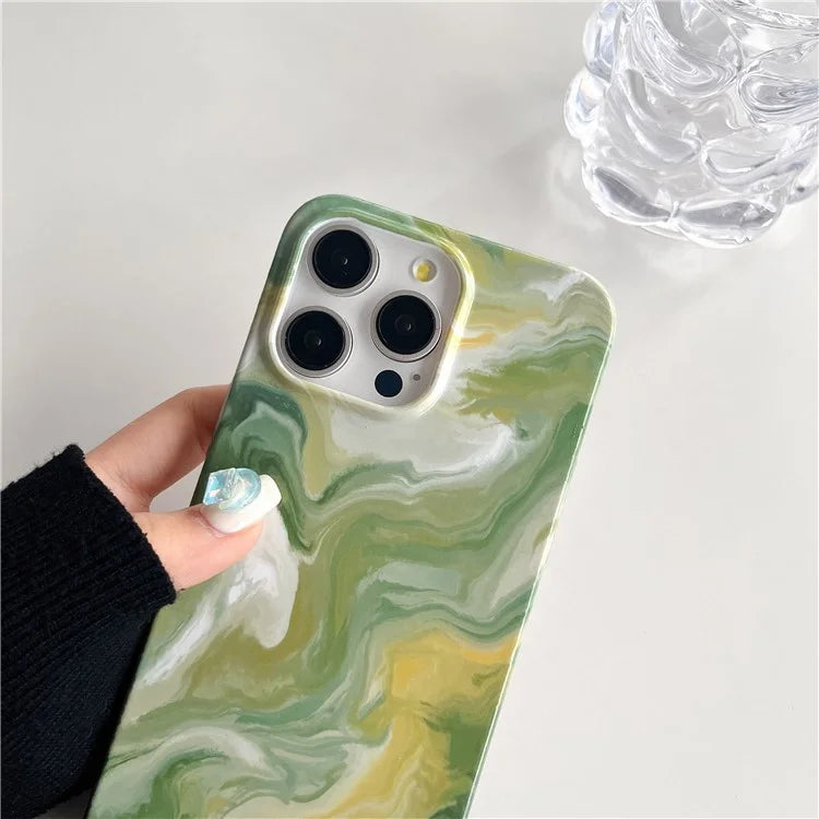 ARU For iPhone 13 Pro Case Water Transfer Printing Marble Pattern TPU Soft Phone Cover