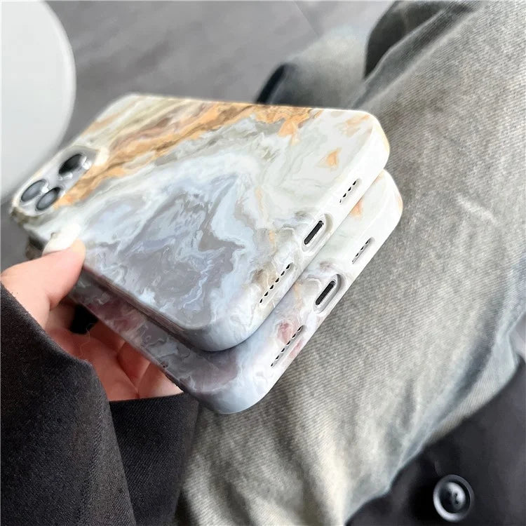 ARU For iPhone 13 Pro Case Water Transfer Printing Marble Pattern TPU Soft Phone Cover