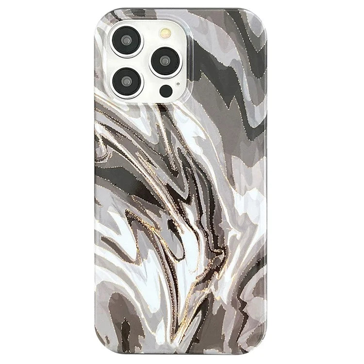ARU For iPhone 13 Pro Case Water Transfer Printing Marble Pattern TPU Soft Phone Cover