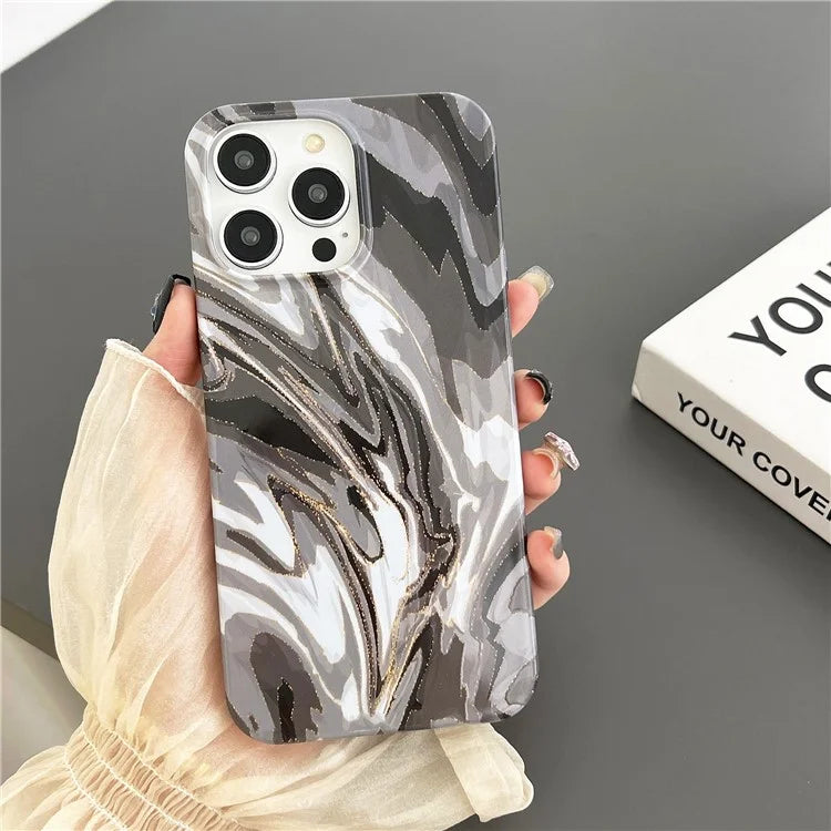 ARU For iPhone 13 Pro Case Water Transfer Printing Marble Pattern TPU Soft Phone Cover