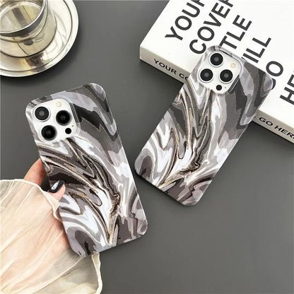 ARU For iPhone 13 Pro Case Water Transfer Printing Marble Pattern TPU Soft Phone Cover