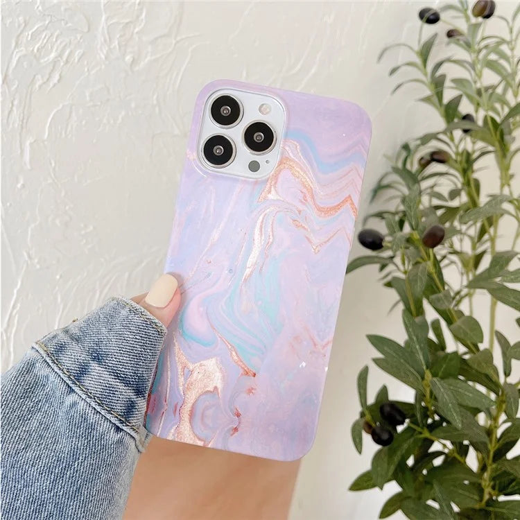 ARU For iPhone 13 Pro Case Water Transfer Printing Marble Pattern TPU Soft Phone Cover