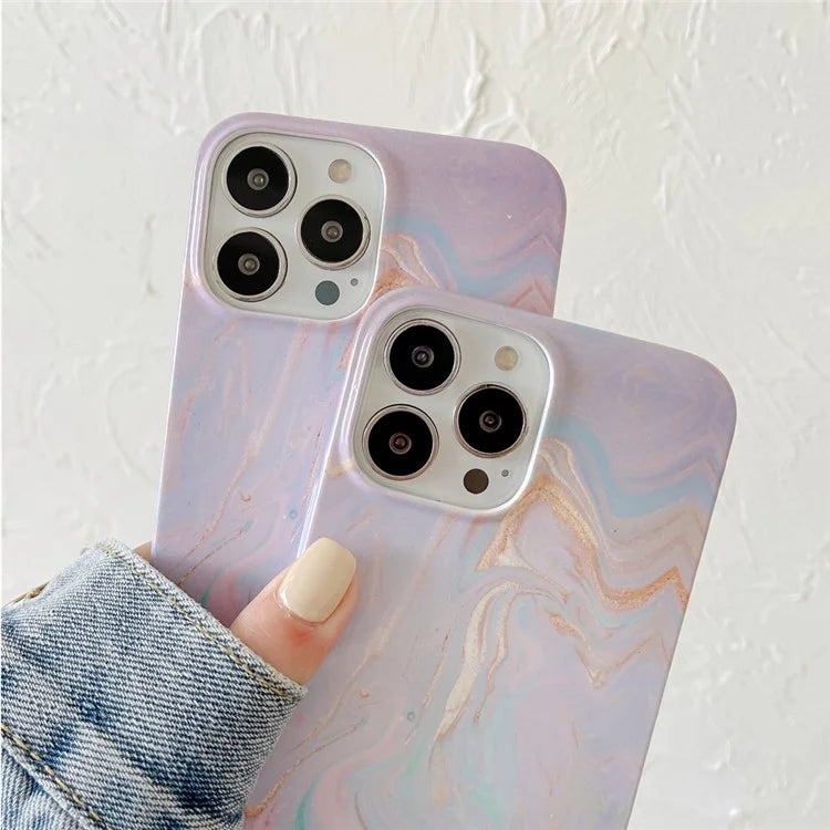 ARU For iPhone 13 Pro Case Water Transfer Printing Marble Pattern TPU Soft Phone Cover