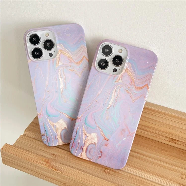 ARU For iPhone 13 Pro Case Water Transfer Printing Marble Pattern TPU Soft Phone Cover