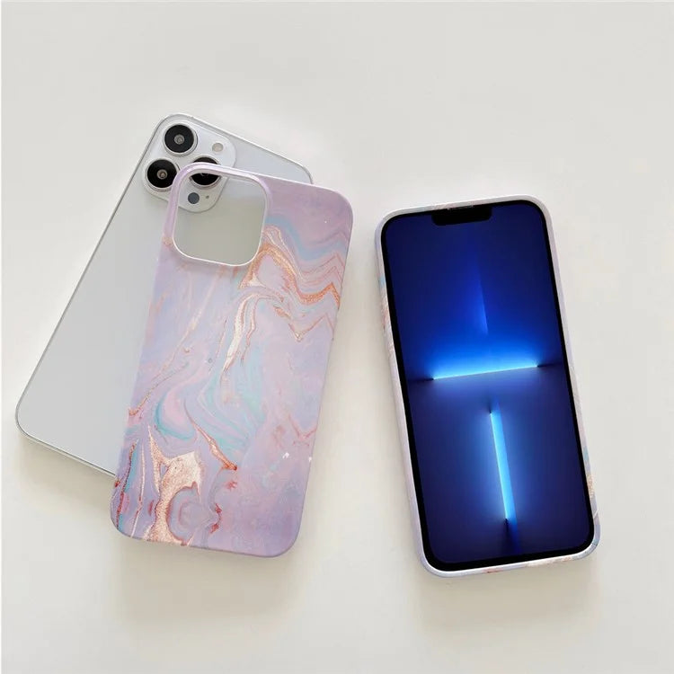 ARU For iPhone 13 Pro Case Water Transfer Printing Marble Pattern TPU Soft Phone Cover