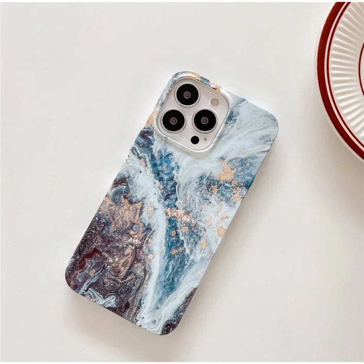 ARU For iPhone 15 Pro Max Marble Pattern Case Water Transfer Printing TPU Phone Cover