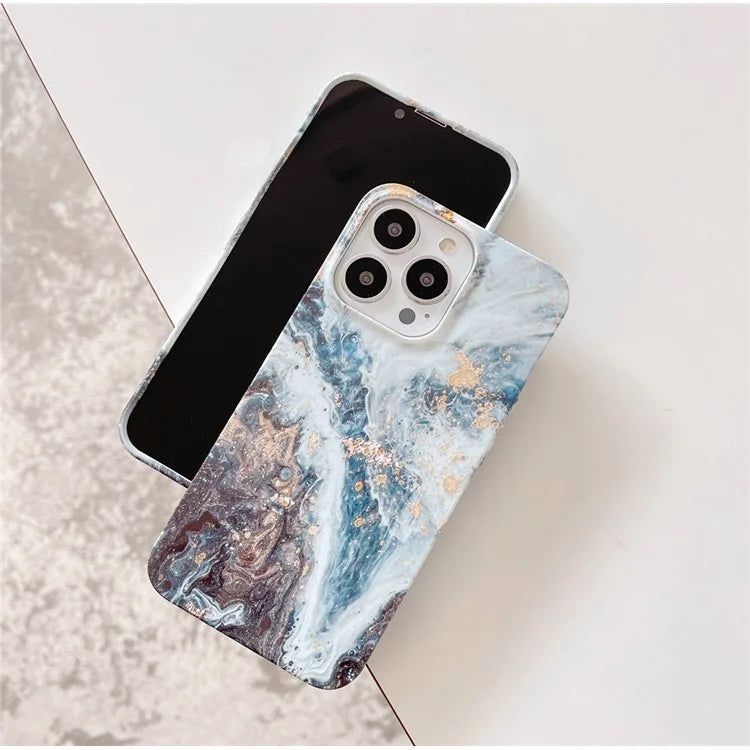 ARU For iPhone 15 Pro Max Marble Pattern Case Water Transfer Printing TPU Phone Cover