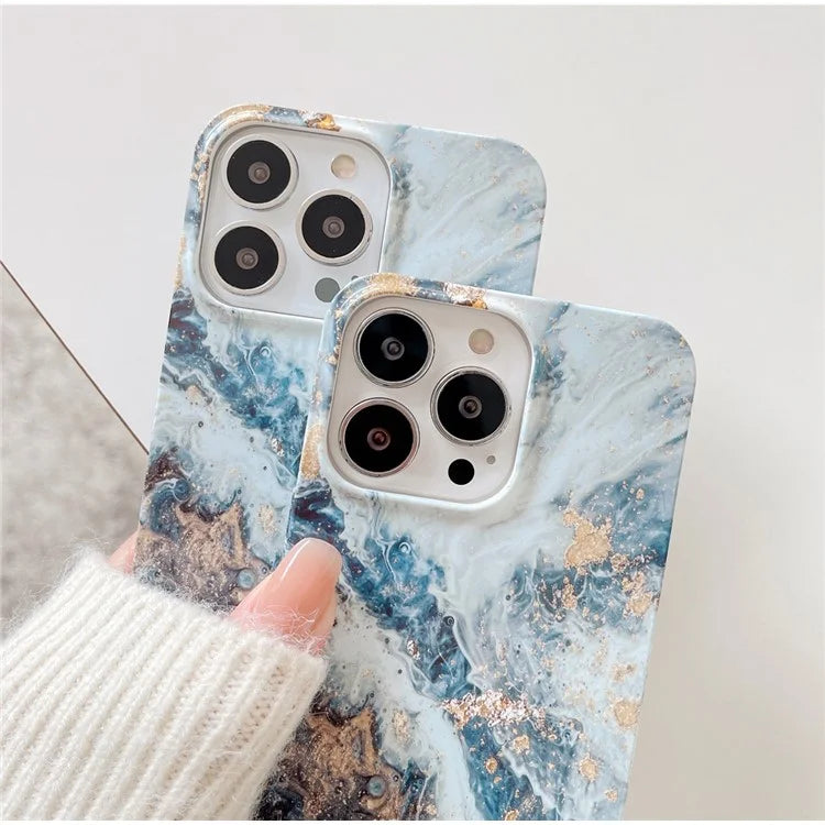 ARU For iPhone 15 Pro Max Marble Pattern Case Water Transfer Printing TPU Phone Cover